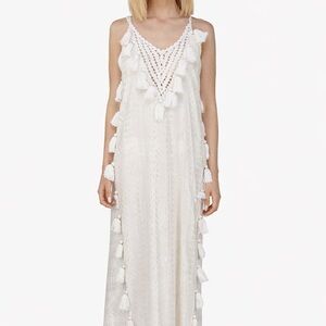 NWT America & Beyond Ivory Boho Tassel Maxi Dress Small Resort